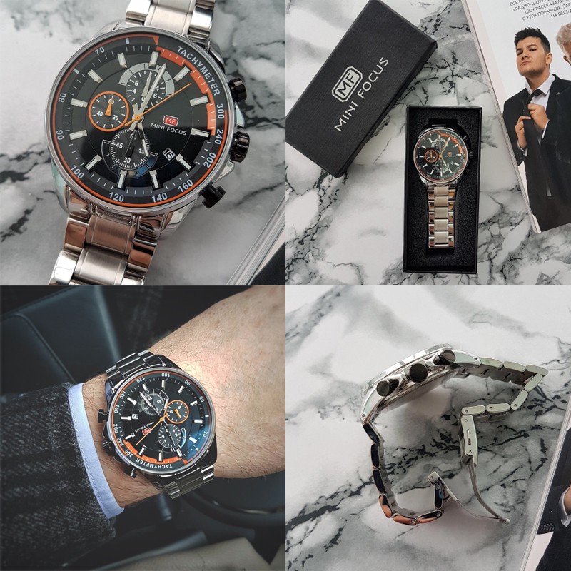 MINI FOCUS Thời trang thể thao đồng hồ đeo tay nam bằng thép không gỉ