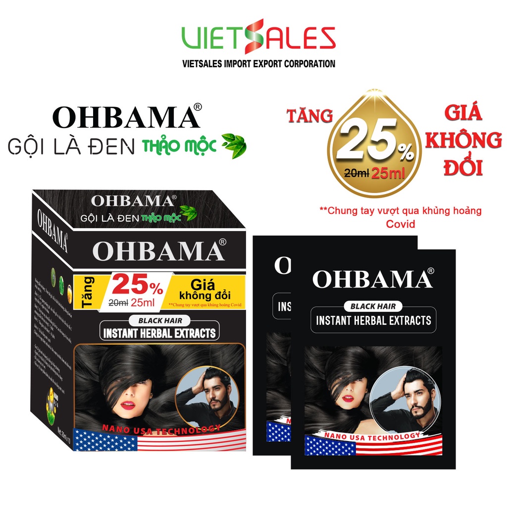 Hộp 10 Gói Dầu Gội Thảo Dược Đen Tóc Ohbama Gội Là Đen Giúp Tóc Óng Mượt Mềm Mại MP Nga Hà