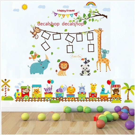 BỘ COMBO DECAL GHÉP ĐÔI TRANG TRÍ - Xe Lửa mới kết hợp Thú dây khung hình ( 2 TẤM )