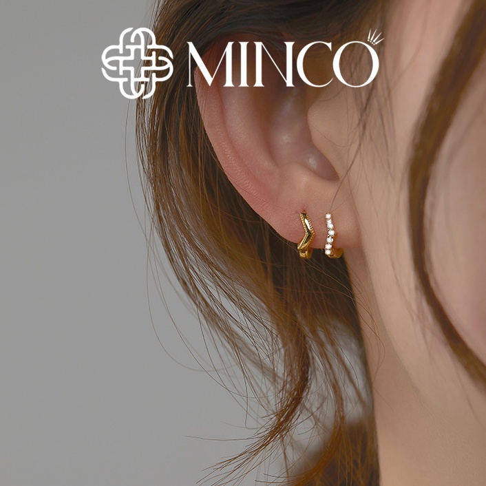 Bông tai nữ màu vàng 14k đính đá Minco Accessories phong cách sang chảnh BT313