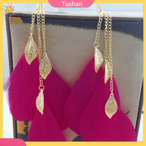 Khuyên tai dài gắn lông vũ tự làm thời trang xinh xắn cho nữ