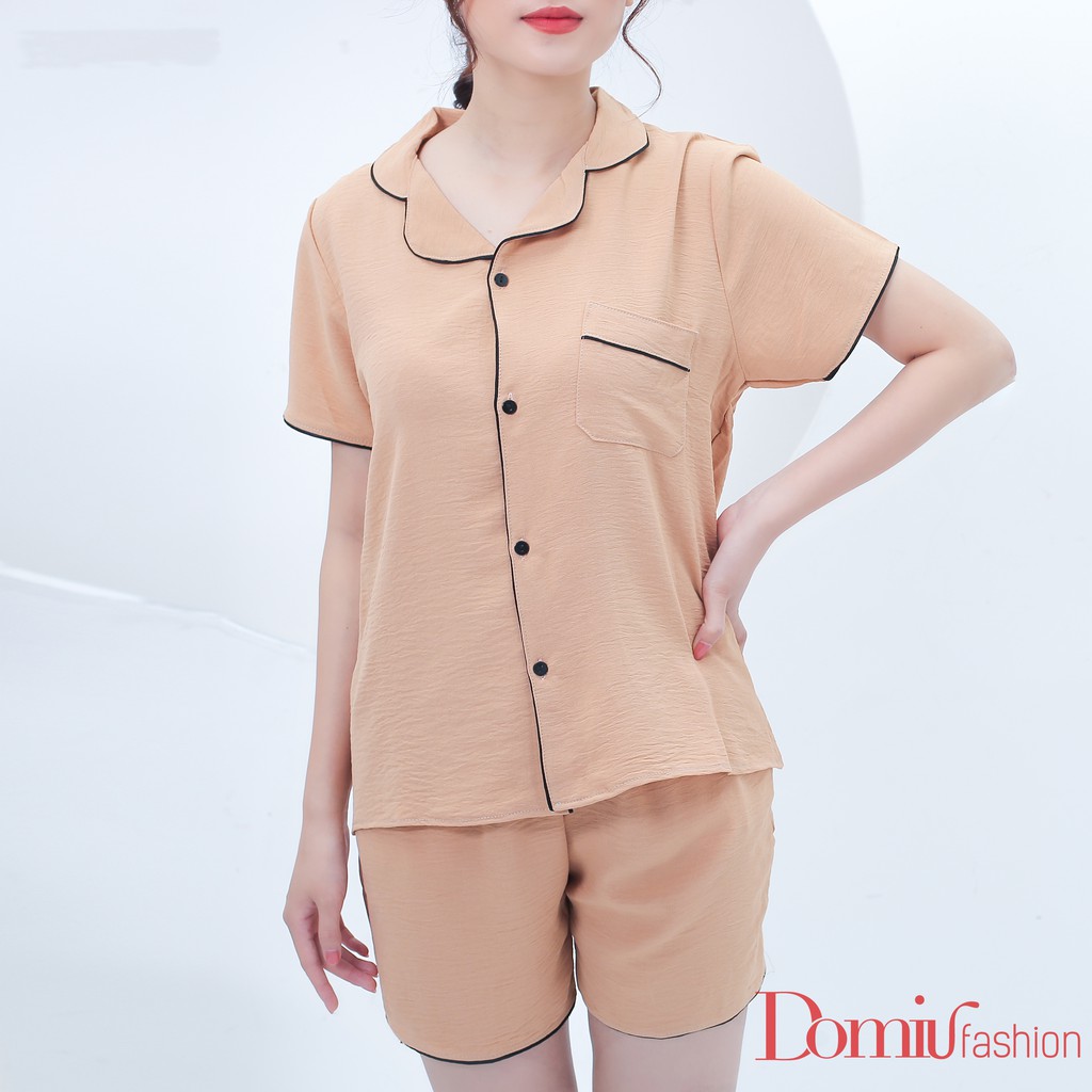 Bộ đồ mặc nhà chất đũi cổ Vest cộc tay cho nữ | BigBuy360 - bigbuy360.vn