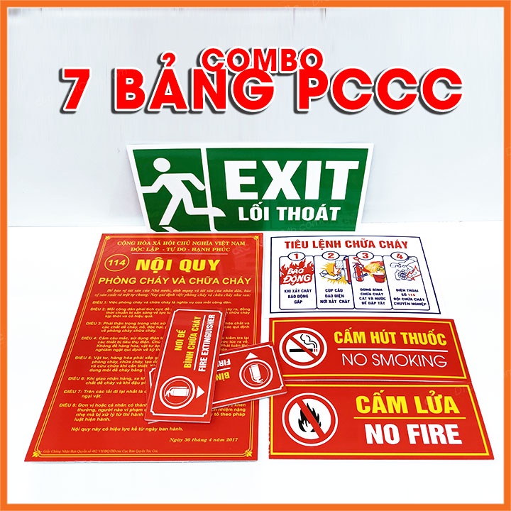 [COMBO] Bảng nội quy tiêu lệnh phòng cháy chữa cháy - Cấm lửa - Cấm hút thuốc - Exit [PCCC]