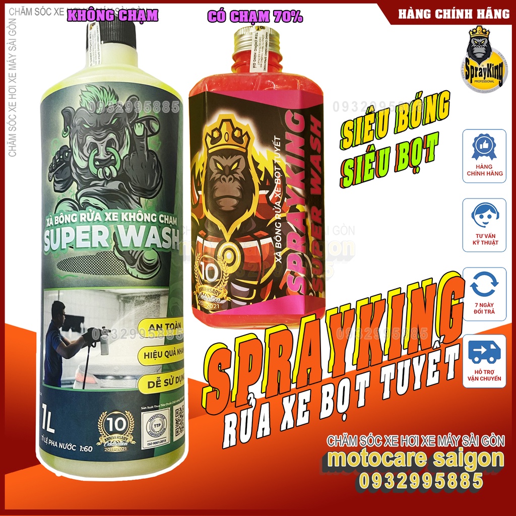 Combo nước rửa xe Sprayking 1L và Sprayking Super Wash đậm đặc 500ml, siêu sạch, siêu bóng loáng, bảo vệ màu sơn