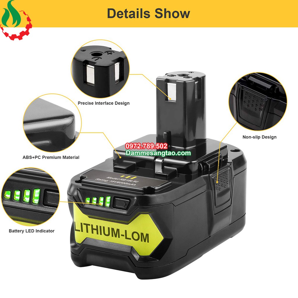 Pin Ryobi 18V Li-ion nhận sạc zin