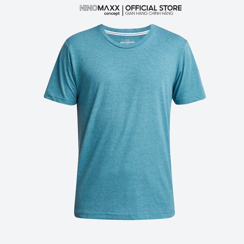 Ninomaxx Áo Thun Nam cổ tròn tay ngắn màu xanh lơ trơn cotton pha polyester mã 1805125