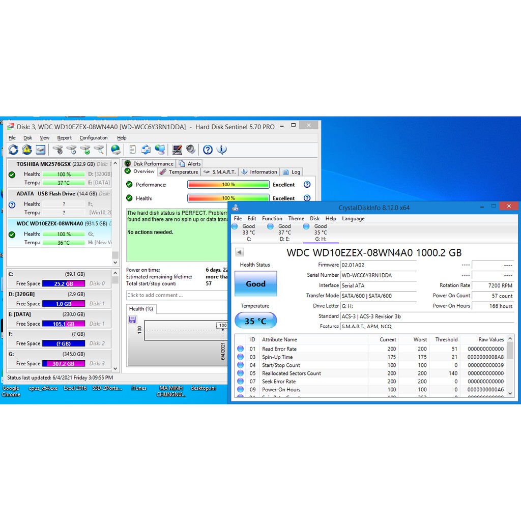 Ổ Cứng HDD WD Blue 1TB 3.5" (WD10EZEX) LIKENEW - Mới dùng 165 Giờ (~7 Ngày) | BigBuy360 - bigbuy360.vn