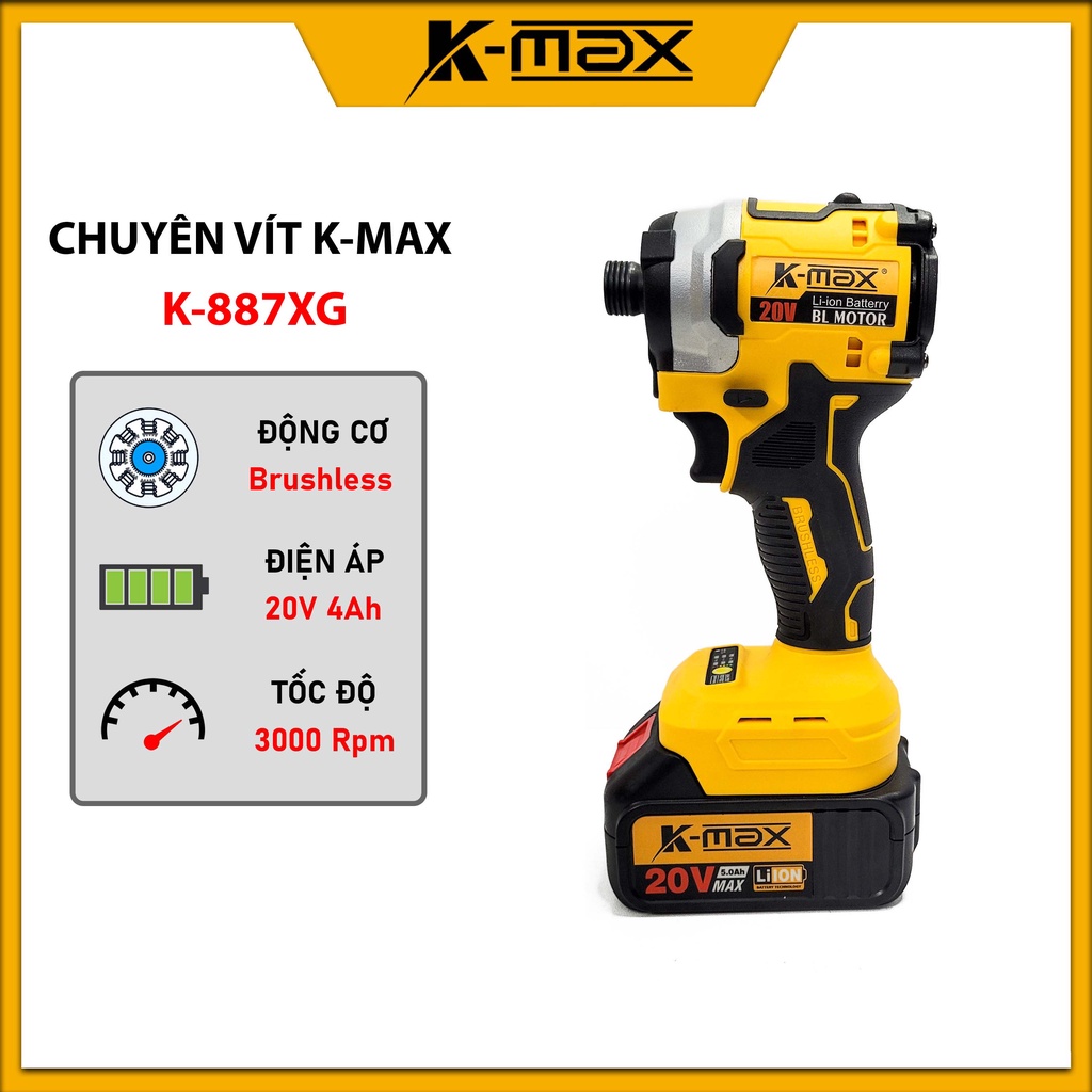 Máy chuyên vít K-MAX 20v K-03XG  chân pin MAKITA - Động cơ không chổi than - 3 đèn led trợ sáng - Hàng chính hãng