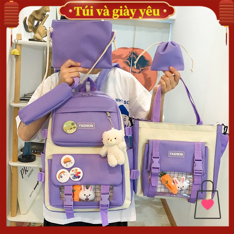 💓Túi và giày yêu💓Set Ba Lô + Túi Đeo Chéo + Ví Nhỏ Phong Cách Hàn Quốc Cho Nữ Lớp 3-6