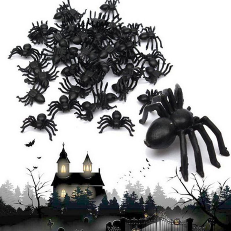 Sét 50 con nhện mini giả trang trí hallowen