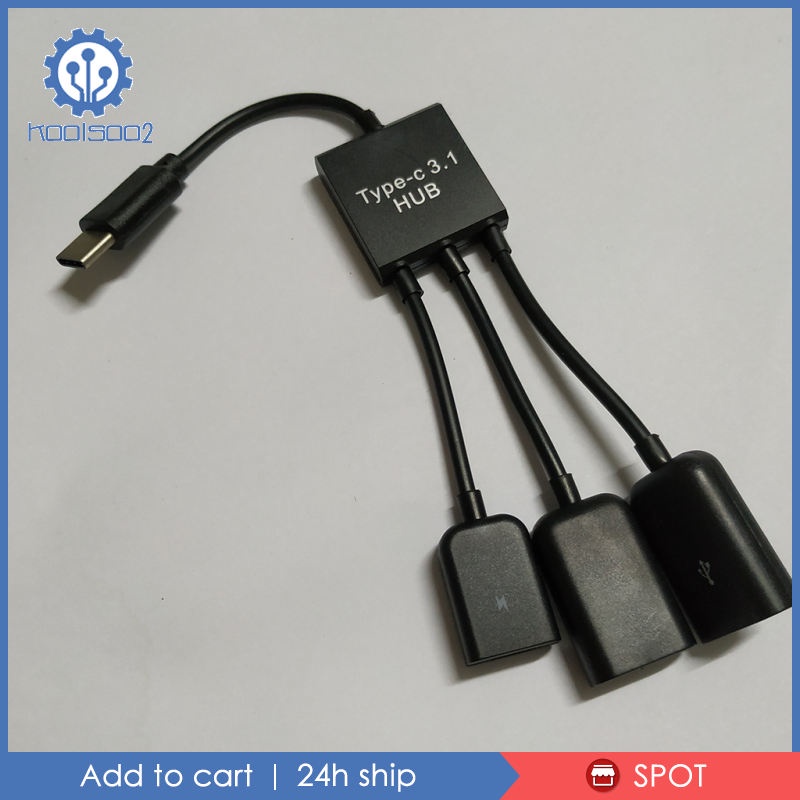 Type C Male to 2xUSB + Micro USB Female Power Charging Host OTG Hub Cable
