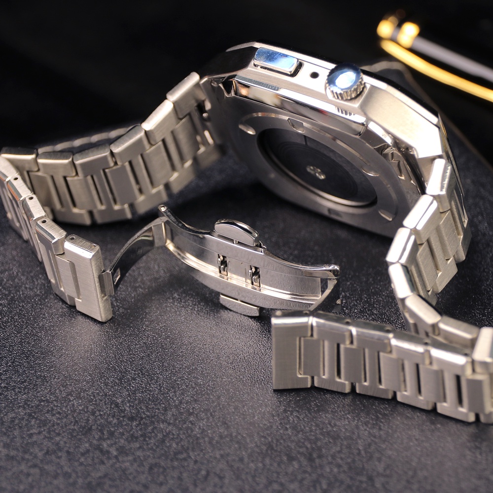 Bộ Dây Đeo Bằng Thép Không Gỉ + Vỏ Bọc Bằng Da Thật Cho iWatch 40mm 41mm 44mm 45mm