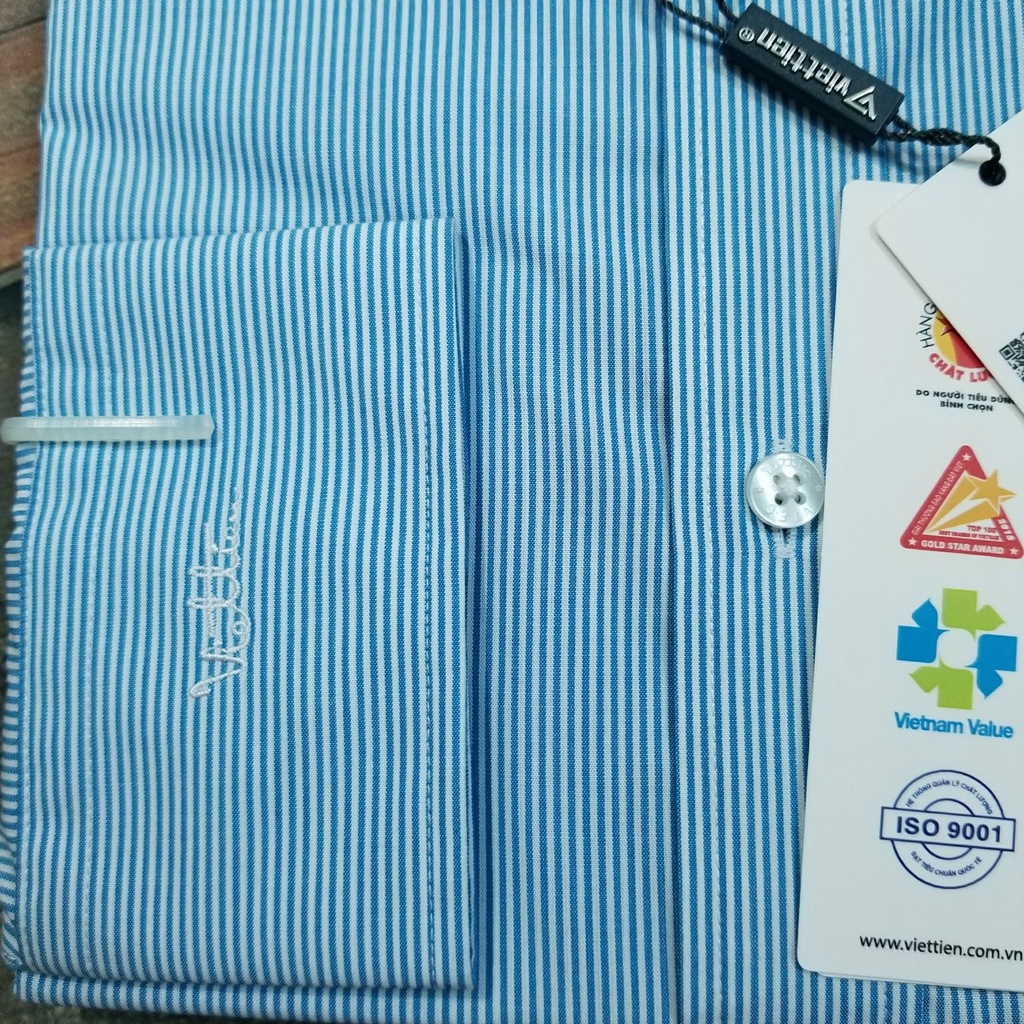 Aó sơ mi nam Việt Tiến dài tay mã 1N0315NT5 chính hãng, cao cấp  - form suông REGULAR - tà bầu . kẻ sọc .SHOP HỨA