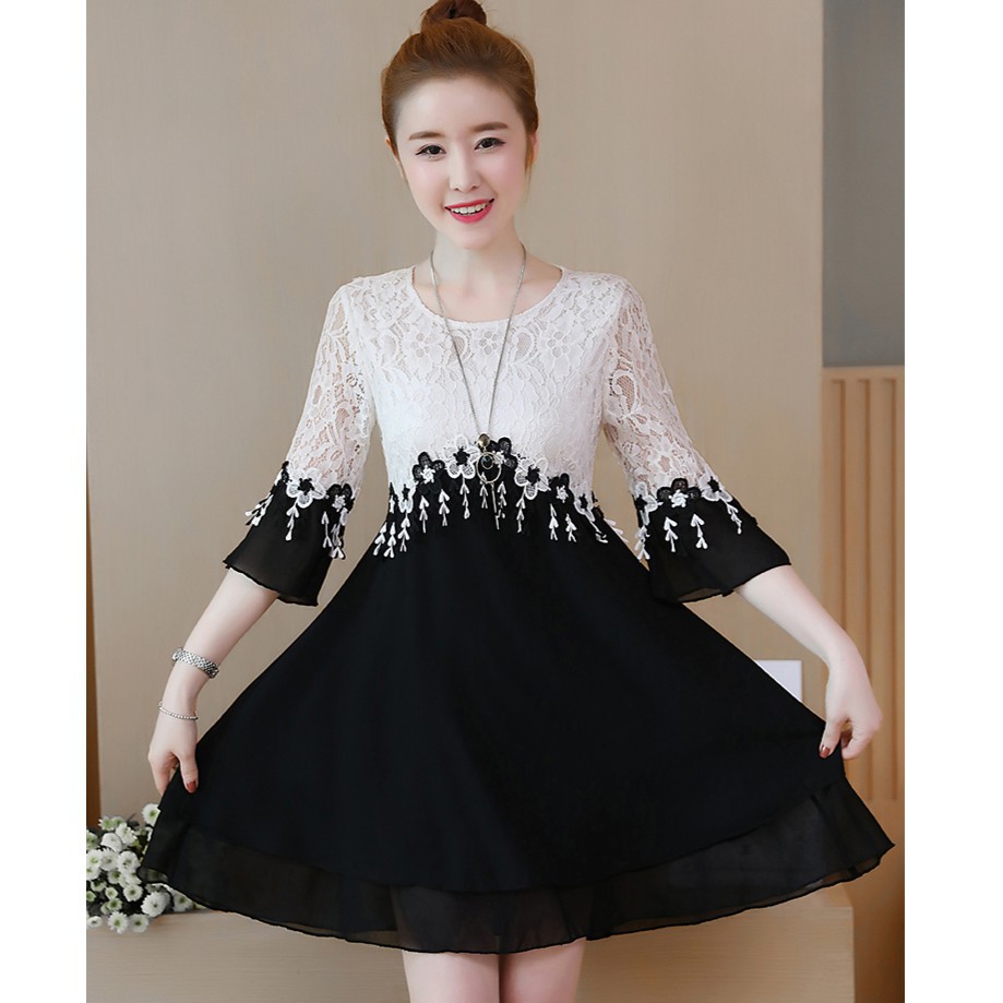 Đầm Nữ Vải Chiffon Đen Trắng | BigBuy360 - bigbuy360.vn