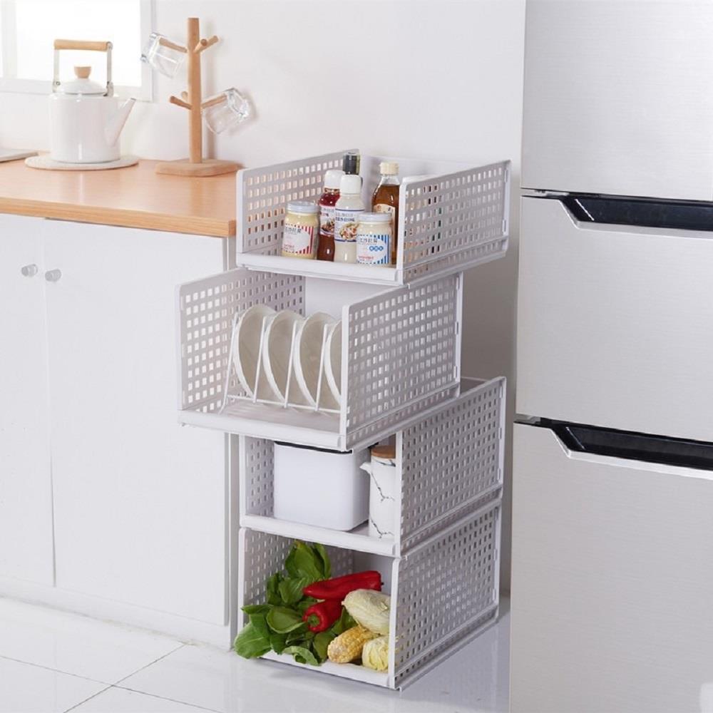 HomeBase STACKO Hộp đựng đồ bằng nhựa có thể xếp chồng lên nhau MAIE YM505 Thái Lan W34xD45xH25.3cm màu trắng