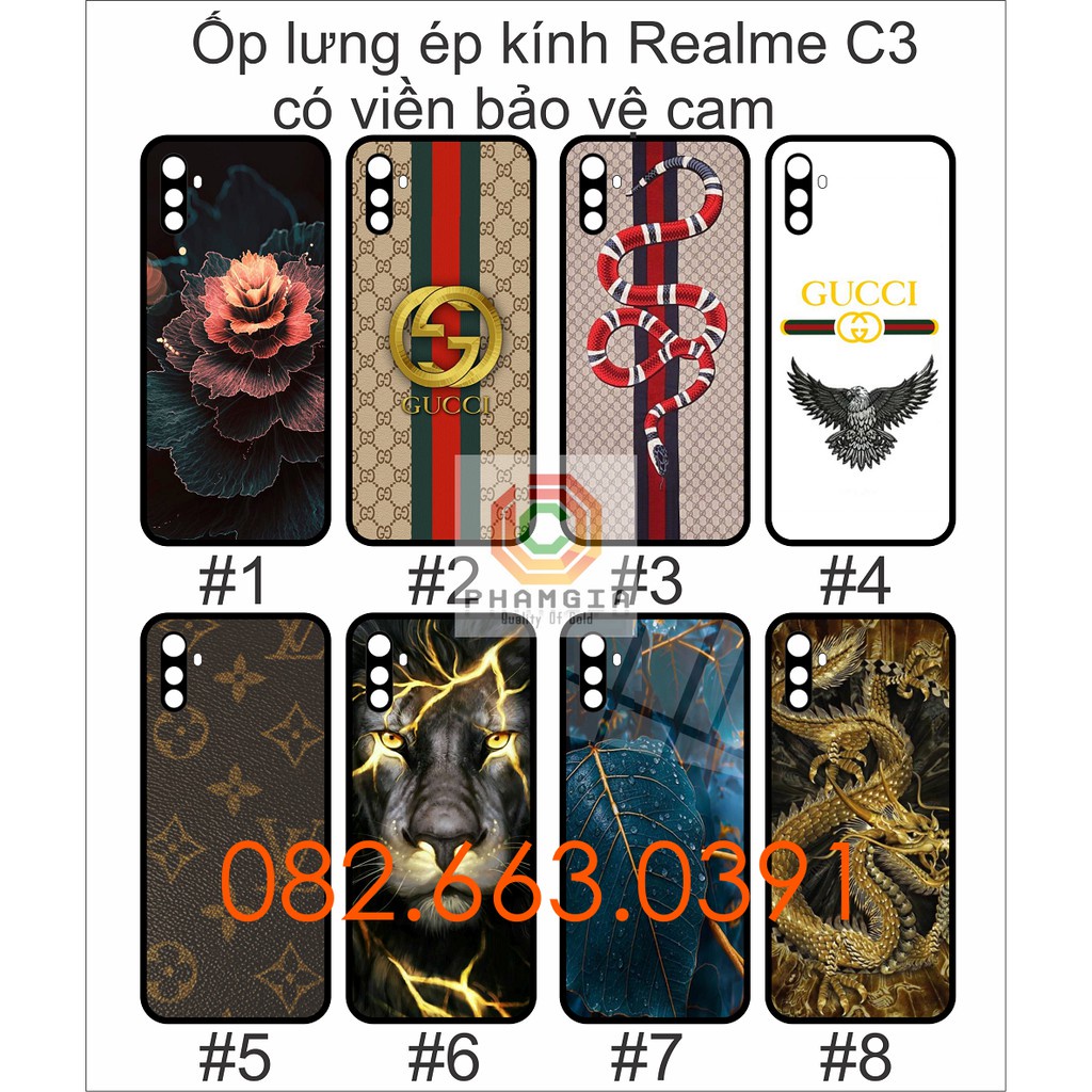 Ốp lưng ép kính Realme C3 có viền bảo vệ cam đúng chuẩn