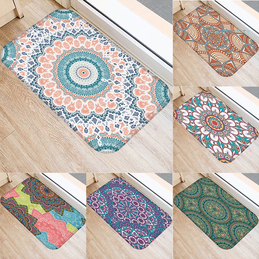 Thảm Chùi Chân Chống Trượt Họa Tiết Hoa Mandala Dành Cho Phòng Tắm