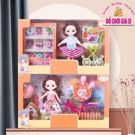 Đồ chơi trẻ em búp bê công chúa chibi Kèm Xe Đẩy Thích Hợp Làm Quà Tặng Cho Bé, Đồ Chơi Trẻ Em