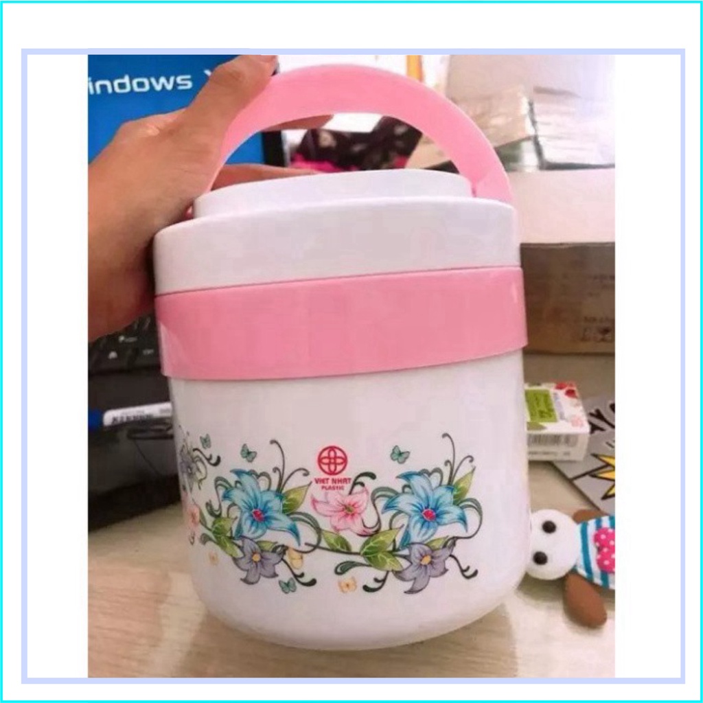 Hộp cơm giữ nhiệt 2 ngăn ruột inox nhựa Việt Nhật - Cặp lồng giữ nhiệt 2 tầng