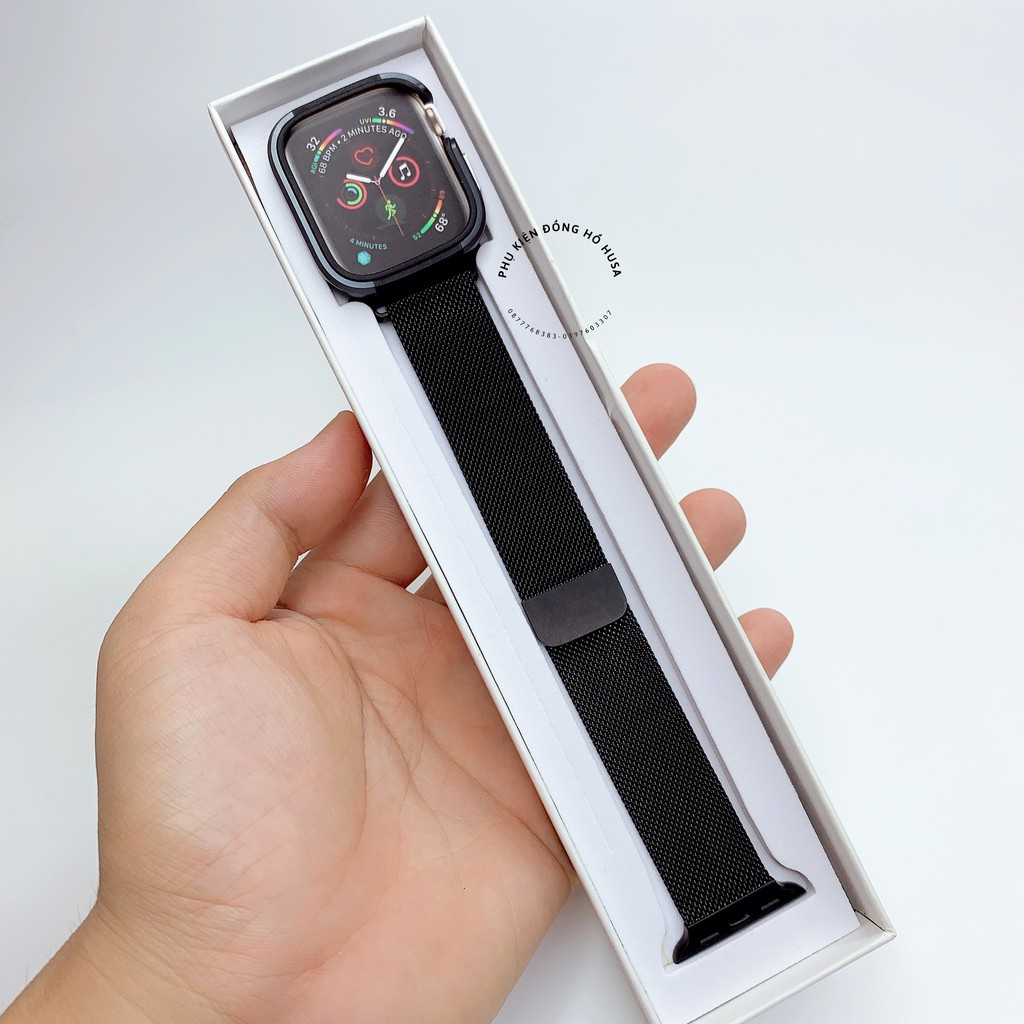 Combo dây thép không rỉ milan loop và ốp viền nhôm chống sốc cho Apple Watch 1/2/3/4/5/6/se