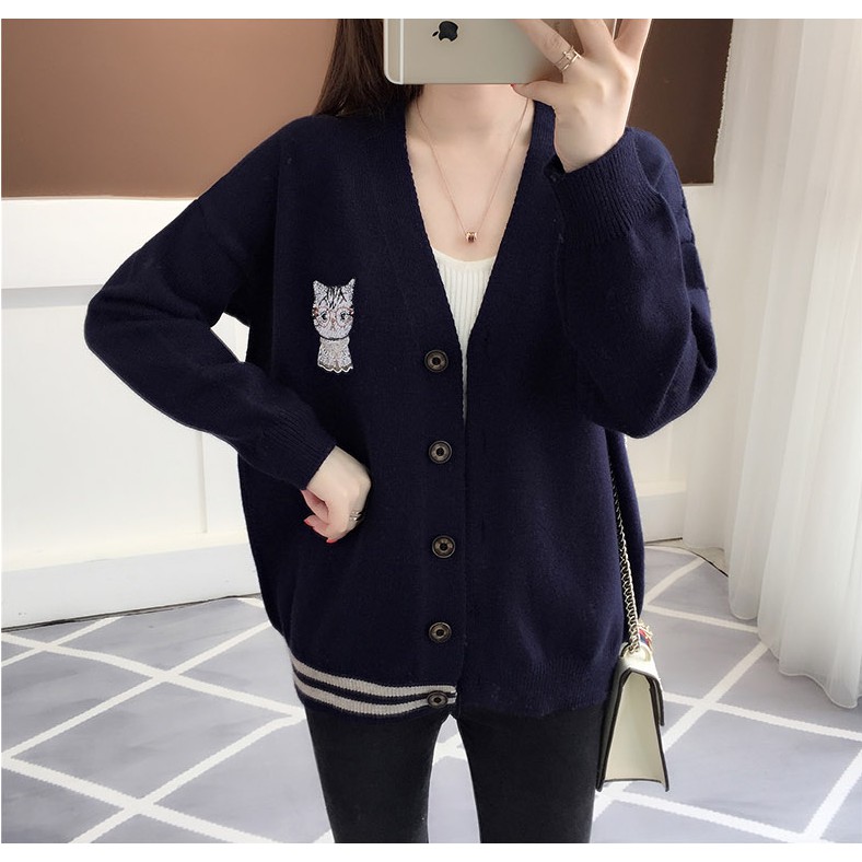 Áo cardigan len huy hiệu mèo dáng ngắn xuất Nhật - hàng đẹp chất dày dặn | BigBuy360 - bigbuy360.vn