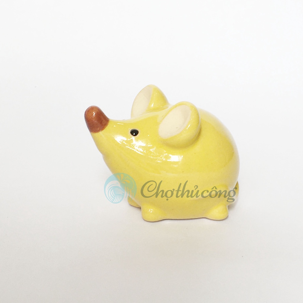 Chú Chuột gốm sứ tráng men mini - Tượng gốm xinh xắn trang trí vườn, thú gốm decor vintage