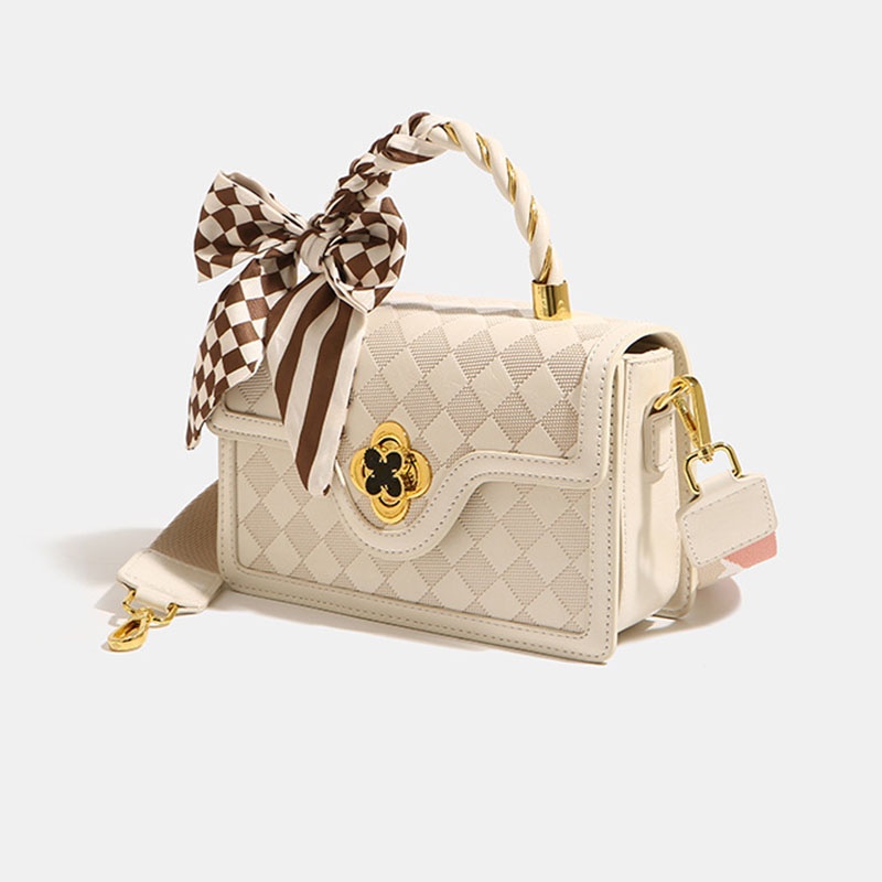 IELGY Niche Túi Xách Đeo Vai Hình Vuông Nhỏ Cầm Tay Họa Tiết Cỏ Bốn Lá Kẻ Sọc Caro