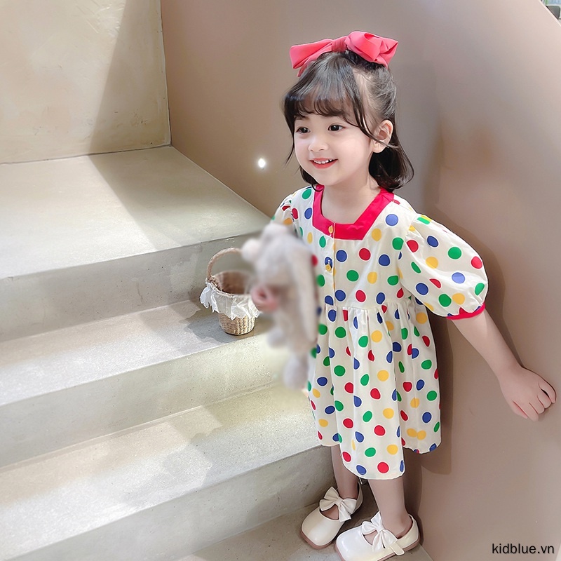 Đầm Công Chúa Họa Tiết Chấm Bi Nhiều Màu Dễ Thương Phong Cách Hàn Quốc Cho Bé Gái
