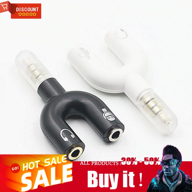 ☪ 3.5mm Dispenser U-Shaped Stereo Plug Stereo Audio Microphone and Headphone Adapter Headset Splitter for Smartphone MP3 Player MP4