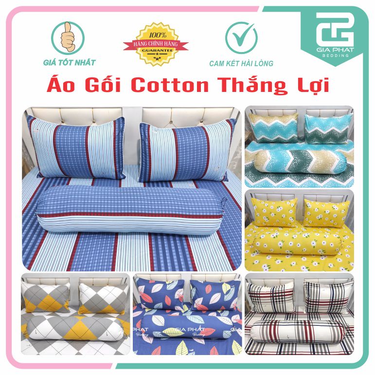 Vỏ gối/ Áo gối Cotton Thắng Lợi hàng chuẩn có in logo
