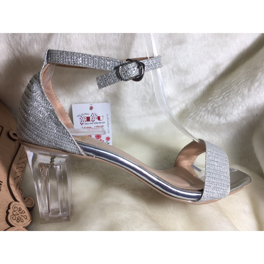 Giày kim tuyến ánh bạc sang trọng, gót trong, 7cm