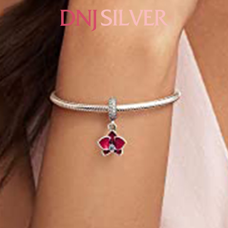 Charm bạc 925 cao cấp, hàng chuẩn bạc - Charm Purple Orchid Cubic Zirconia thích hợp để mix vòng tay charm - DN304