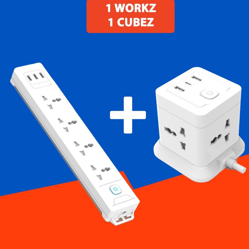 Combo 2 Ổ Cắm Điện Đa Năng CubeZ/WorkZ Shoptida 3 Cổng USB và 4 Ổ Điện chịu tải 2500W Dây nối dài 1.8m