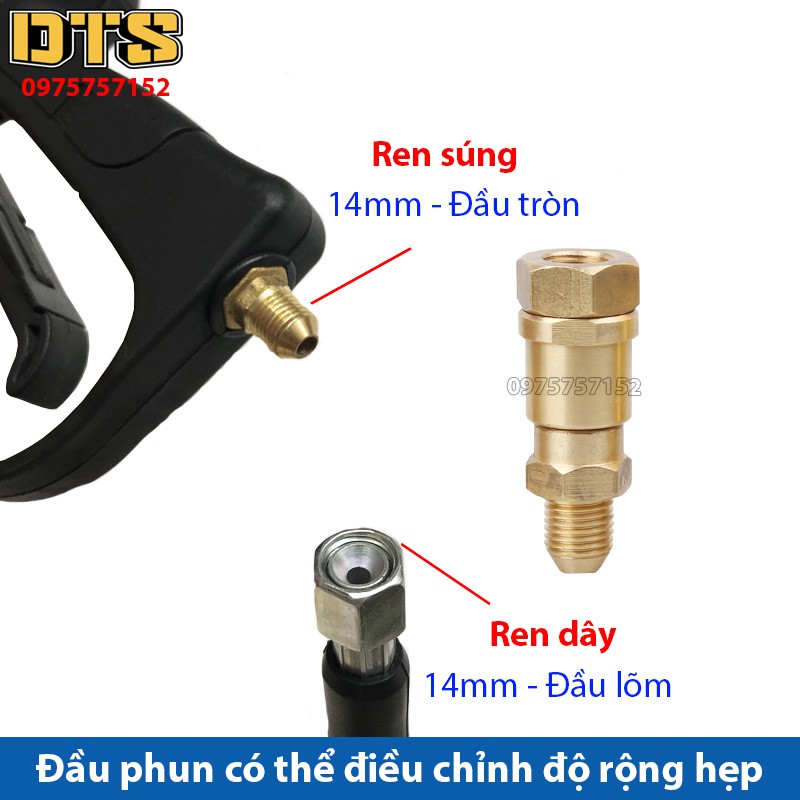 Khớp xoay chống xoắn dây phun xịt của máy rửa xe áp lực cao - Lắp vào súng có ren ngoài 14mm (Đầu tròn)