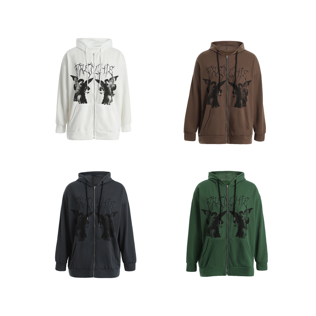 Áo Hoodie Tay Dài Dáng Rộng In Họa Tiết Có Túi Và Khóa Kéo Áo mỏng Laa8-Yh Cho Nữ | BigBuy360 - bigbuy360.vn