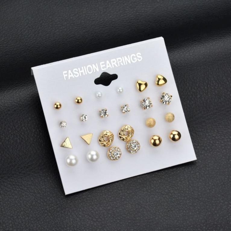 Set 12 đôi hoa tai hạt đơn giản phong cách Âu Mỹ i01