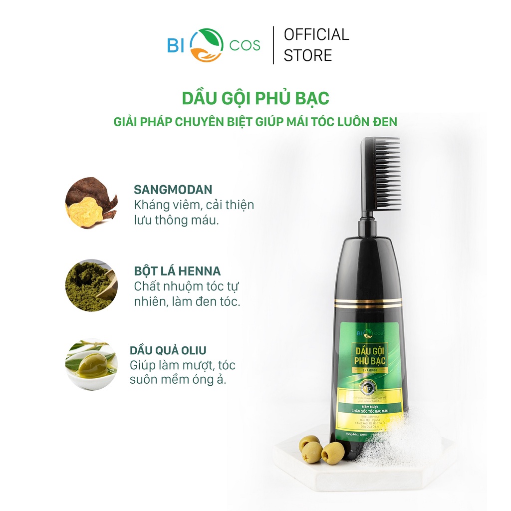 Dầu Gội Phủ Bạc Thảo Dược BIOCOS - Tóc Đen Mượt Ngay Từ Lần Gội Dầu Tiên 200ml