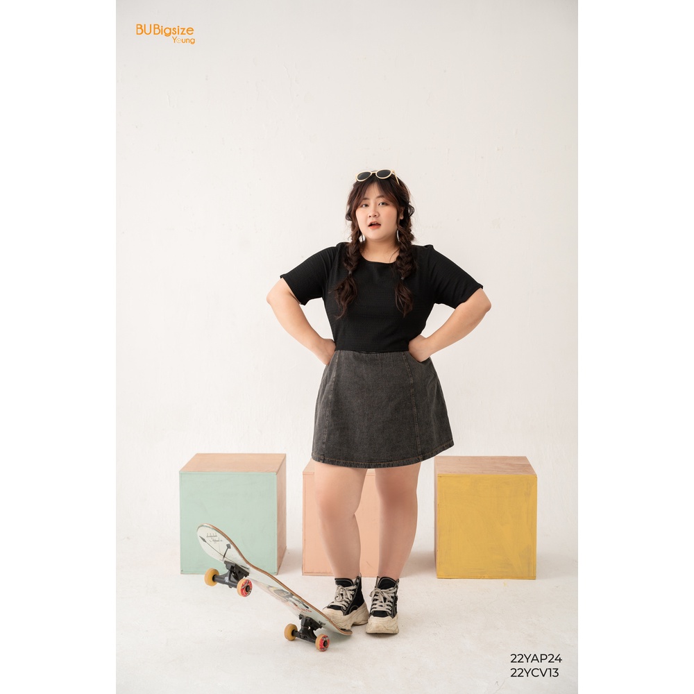 Áo thun xốp dáng ngắn cổ tròn BIGSIZE (55kg đến 95kg) - 22YAP24 - [BU Bigsize Young]