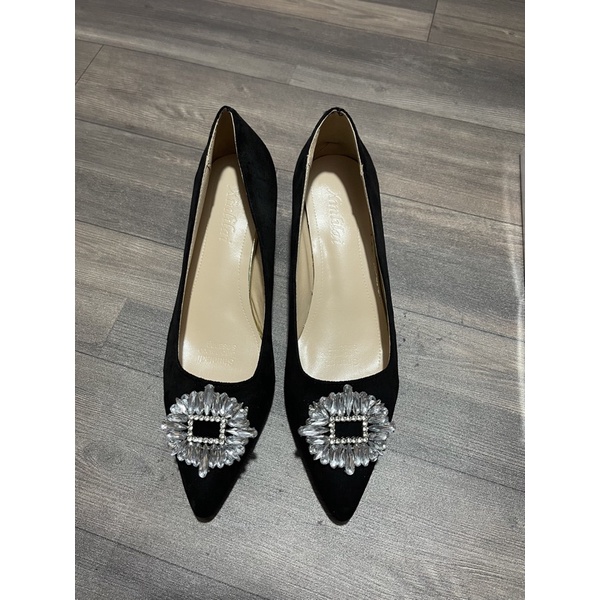 (KÈM ẢNH THẬT) 6628 Giày cao gót da lộn 3,5cm mũi nhọn khoá đá BIG SIZE 41-43