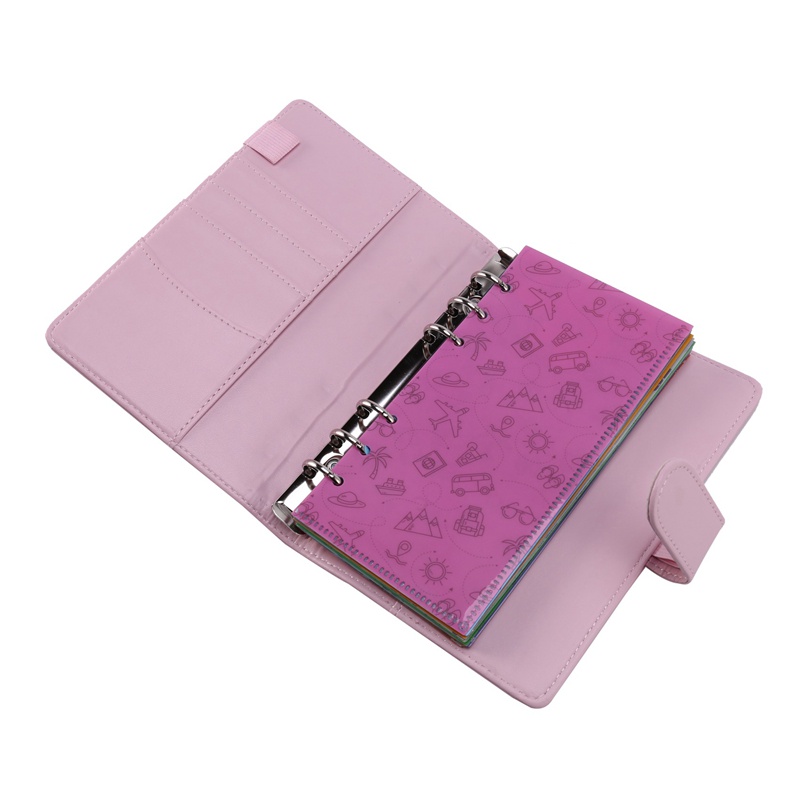 Sổ còng lá rời với phong bì đựng tiền mặt/ 12 phong bì dạng mở dáng dọc có đục lỗ dùng lập kế hoạch thu chi màu hồng