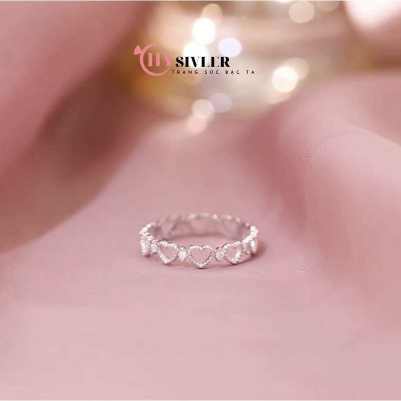 Nhẫn bạc ta trái tim hot mỏng xinh xắn đơn giản nữ tính nhẫn nữ bạc thật