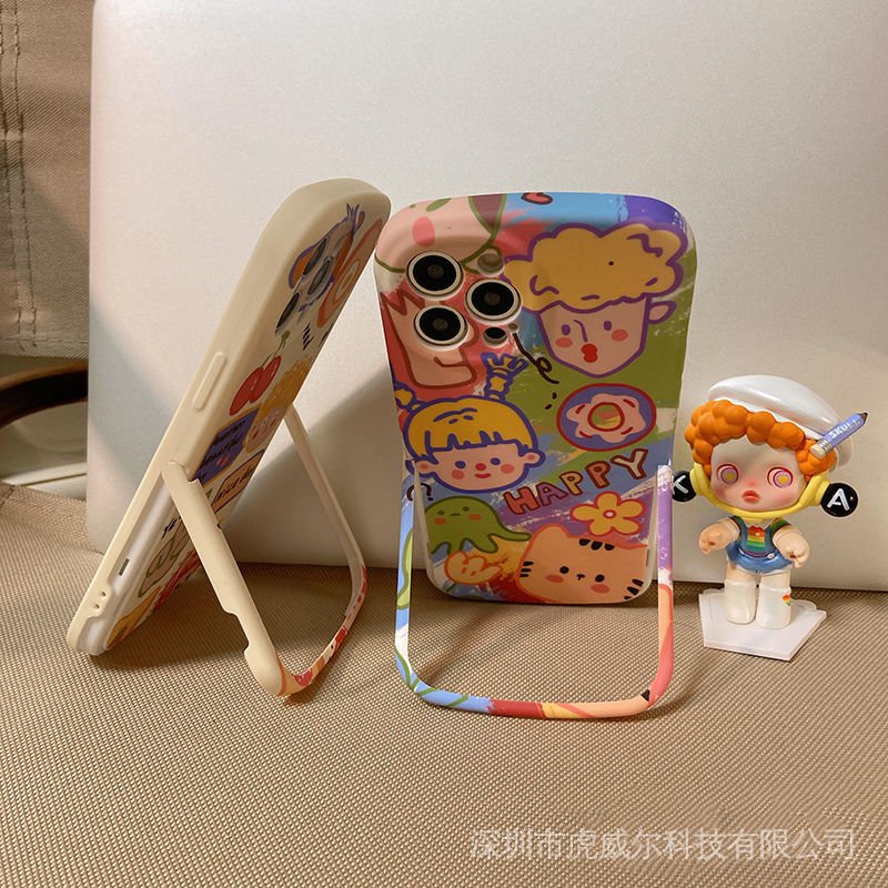 Ốp Điện Thoại Dẻo Họa Tiết Hoạt Hình Phong Cách Graffiti Kèm Giá Đỡ Chống Rơi Cho Iphone13 / Iphone11 / 12 IPhoneX / Xsamx