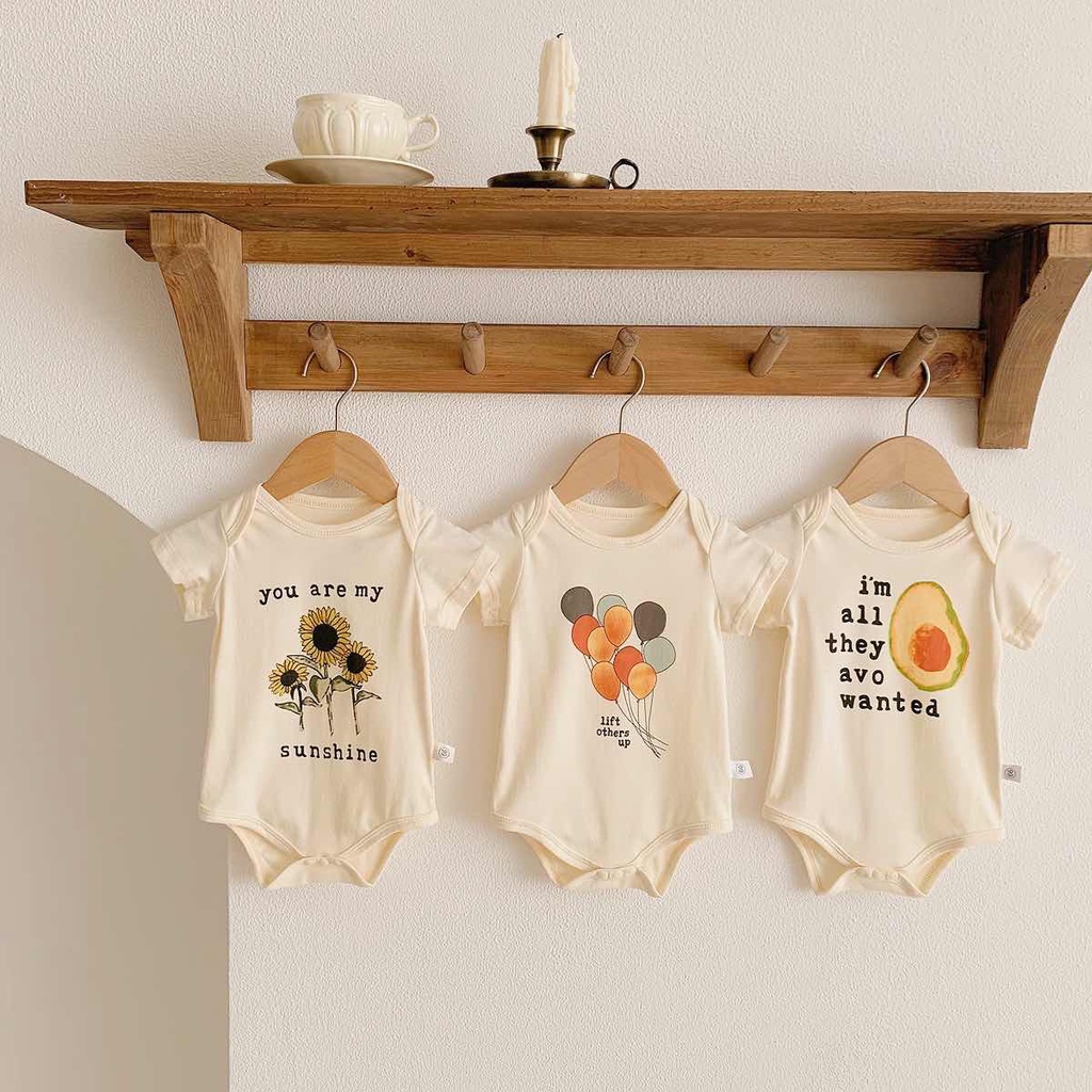 Bộ Áo Liền Quần Bằng Cotton Mềm Tay Ngắn In Hoạt Hình Dành Cho Bé Sơ Sinh 0-2 Tuổi