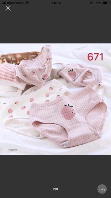 Set 10 quần lót cotton hoạ tiết dâu tây