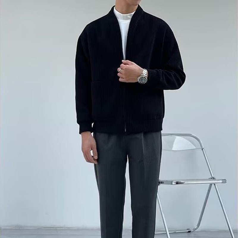 Áo Khoác Cardigan Cổ Đứng Có Khóa Kéo Phong Cách Nhật Bản Thời Trang Thu Đông Cho Nam Size M-3XL