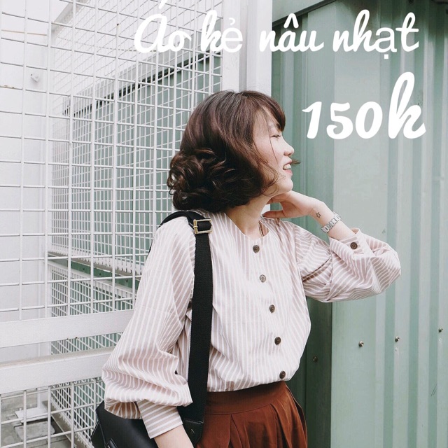 Áo kẻ nâu nhạt Pet by Chang