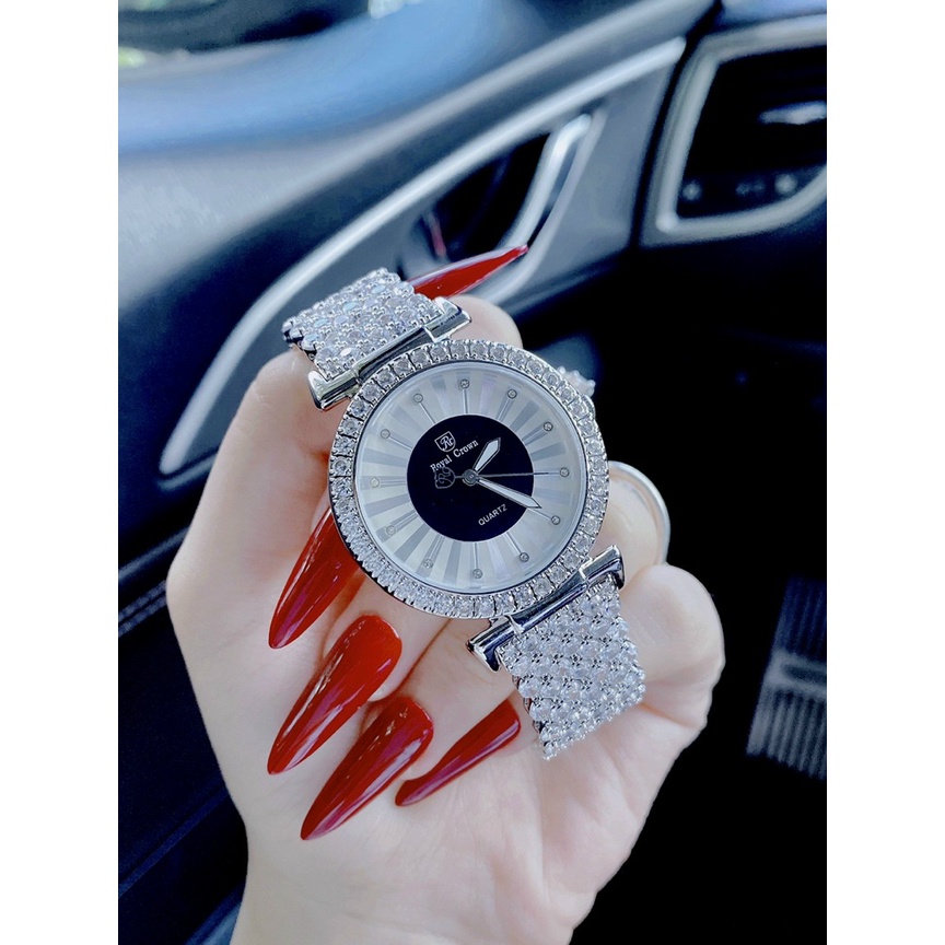 Đồng hồ đeo tay nữ, đồng hồ nữ ROYAL CROWN chính hãng full box cao cấp nạm kim cương nhân tạo swarovski lấp lánh cho nữ