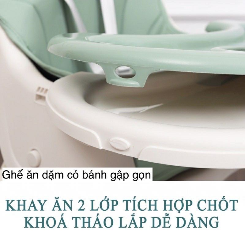 Ghế ăn dặm gấp gọn cao cấp có bánh xe