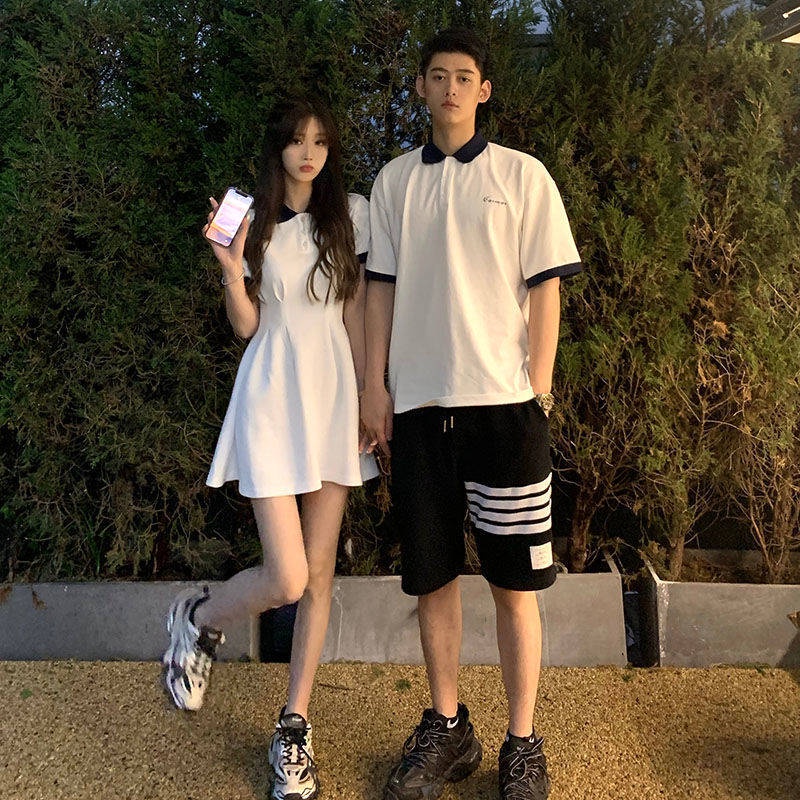 Jmshop Đầm Thun polo Tay Ngắn Phong Cách Preppy Mùa Hè Đơn Giản Cho Cặp Đôi Nam Nữ
