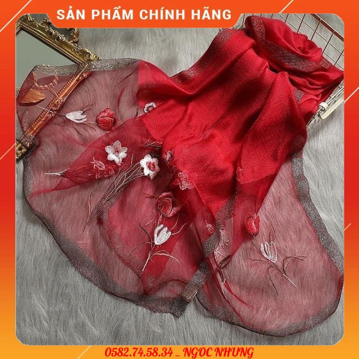 Khăn tơ tằm thêu hoạ tiết hoa văn sang trọng
